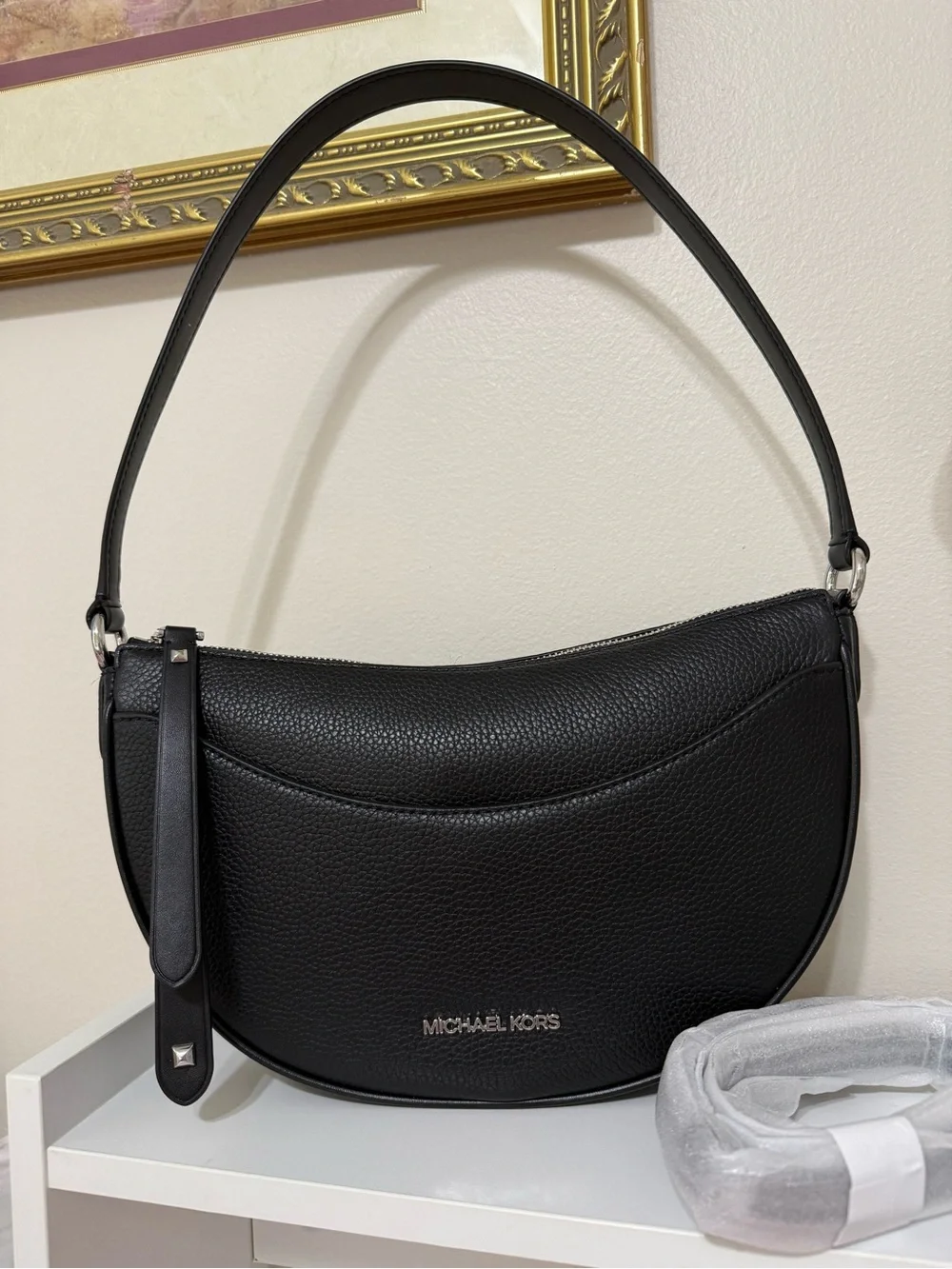 Michael Kors Dover Black Pebbled Leather Hobo Shoulder Bag
